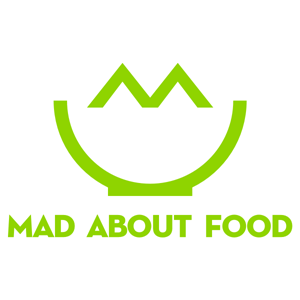 logo for a catering service, featuring a smiling rice bowl